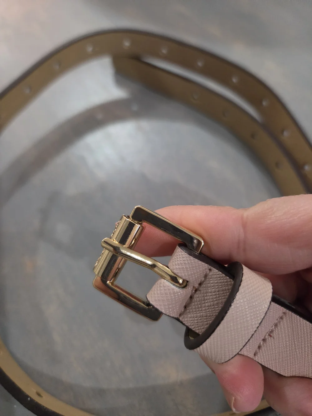 Michael Kors Pale Pink Leather Belt with Gold Buckle